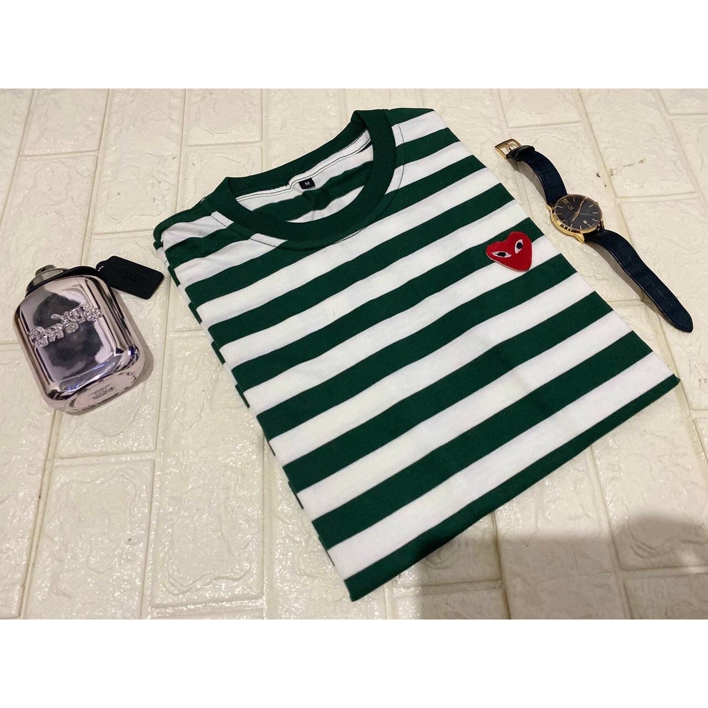 Kaos stripe salur wanita warna terlengkap Play Love full bordir premium - Kaos wanita stripe Play Lo