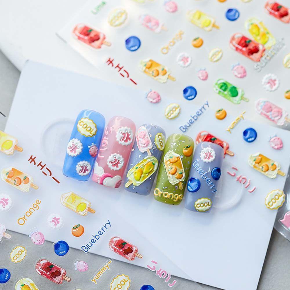 [Elegan] Kartun Stiker Kuku Fashion Es Krim Perekat Diri Buah Buahan Nail Art Dekorasi