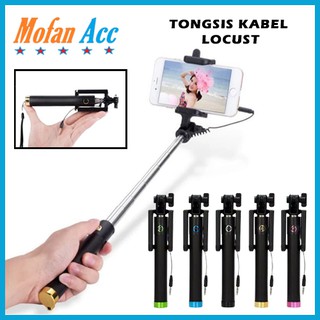 Tongsis Bluetooth Locust Mini Selfie Stick for iOS Android Monopod Kabel Remote Shutter Phone Holder