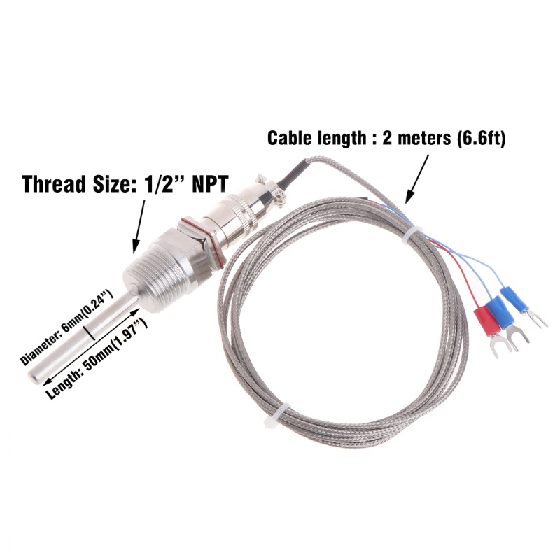 Mary RTD Pt100 Kabel Sensor Temperatur L 5cm 1 / 2 &quot;NPT Dengan Konektor Dapat Dilepas