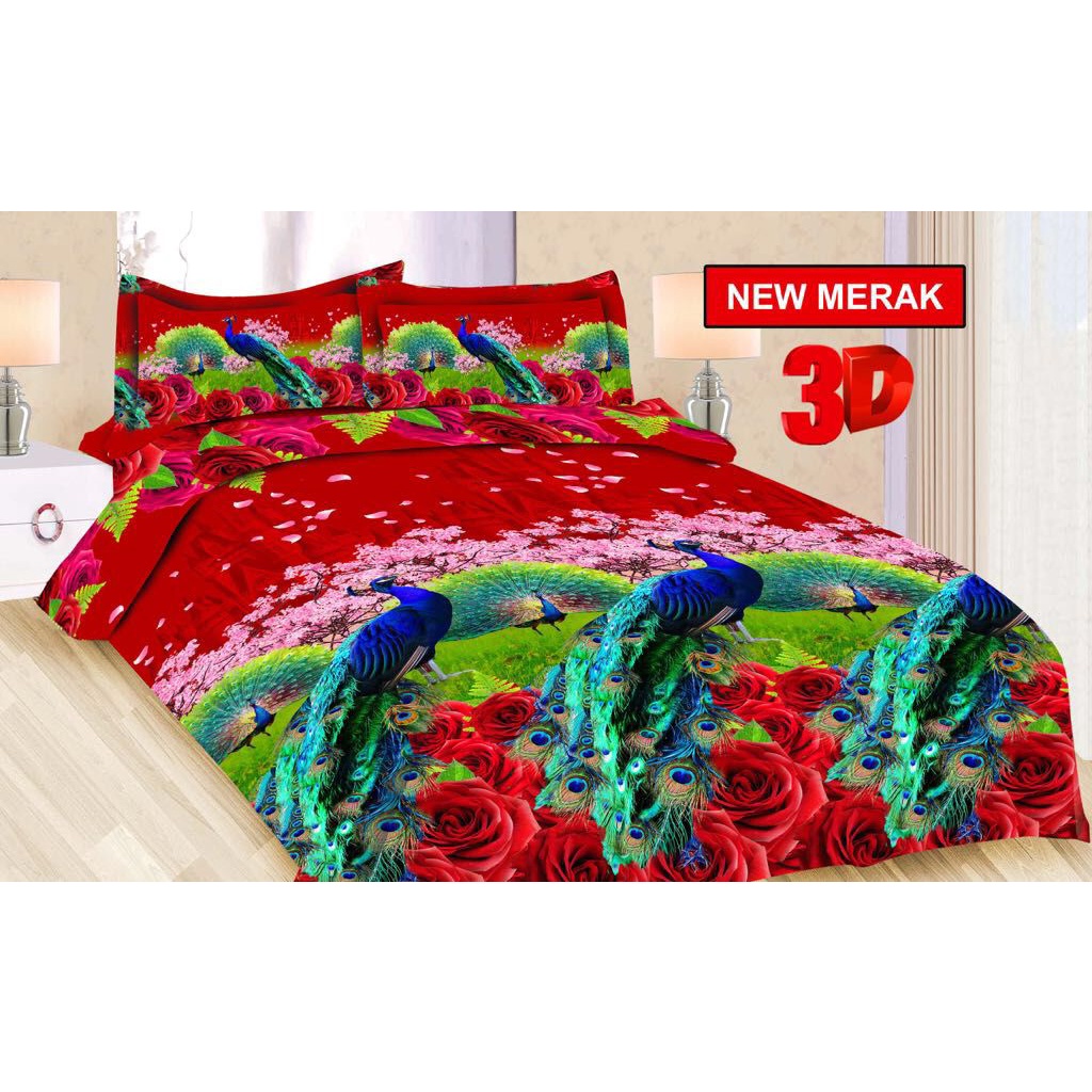 Sprei BONITA 3D Size 180x200 King No.1 Motif Burung Merak New Merak