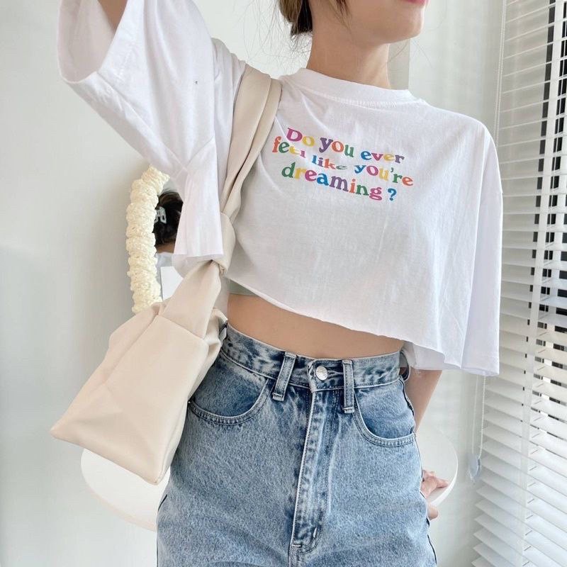 Tq88indonesia Fashion Baju Atasan Wanita Lengan Pendek / Kaos Oversize Crop Do You Ever Fell / Busana Casual Cewek / Ootd / Outfit