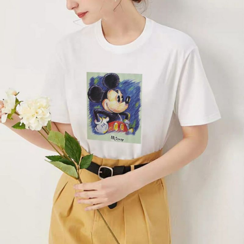 MICKEY BLUE  / TERMURAH BAJU KAOS KATUN WANITA LENGAN PENDEK / TUMBLR TEE / BAJU SANTAI