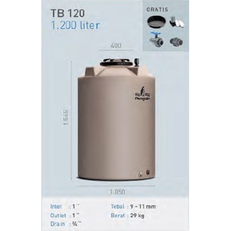 Tangki / Tandon / Toren Air merk Penguin tipe TB 120 (1200L)