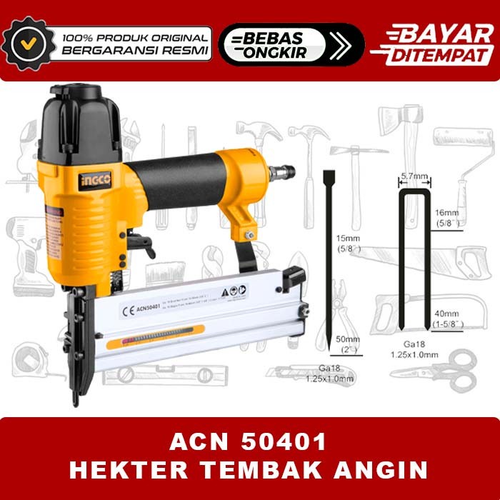 

Mesin Hekter Tembak Angin Air Brad Nailer Staples Paku Ingco ACN50401