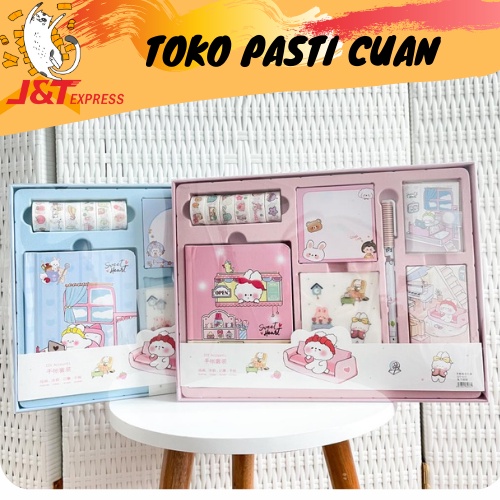 

paket jurnal 7 in 1 (solatip , buku 4 biji , pulpen , sticky notes , stiker cute)