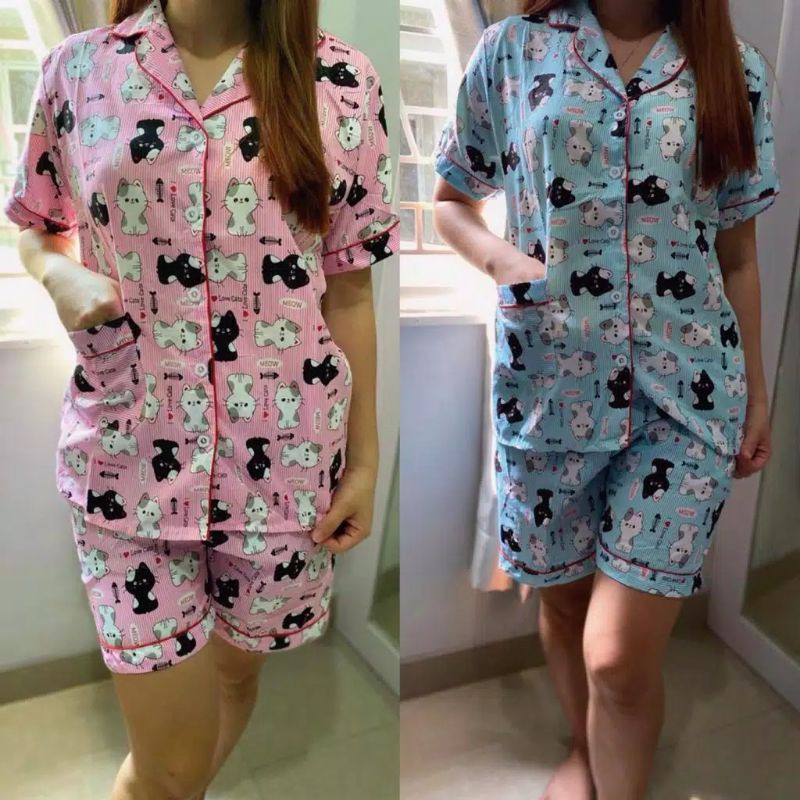 XAC-Baju Tidur Piyama Dewasa PP/CP/HP/DST motif Kucing Tulang