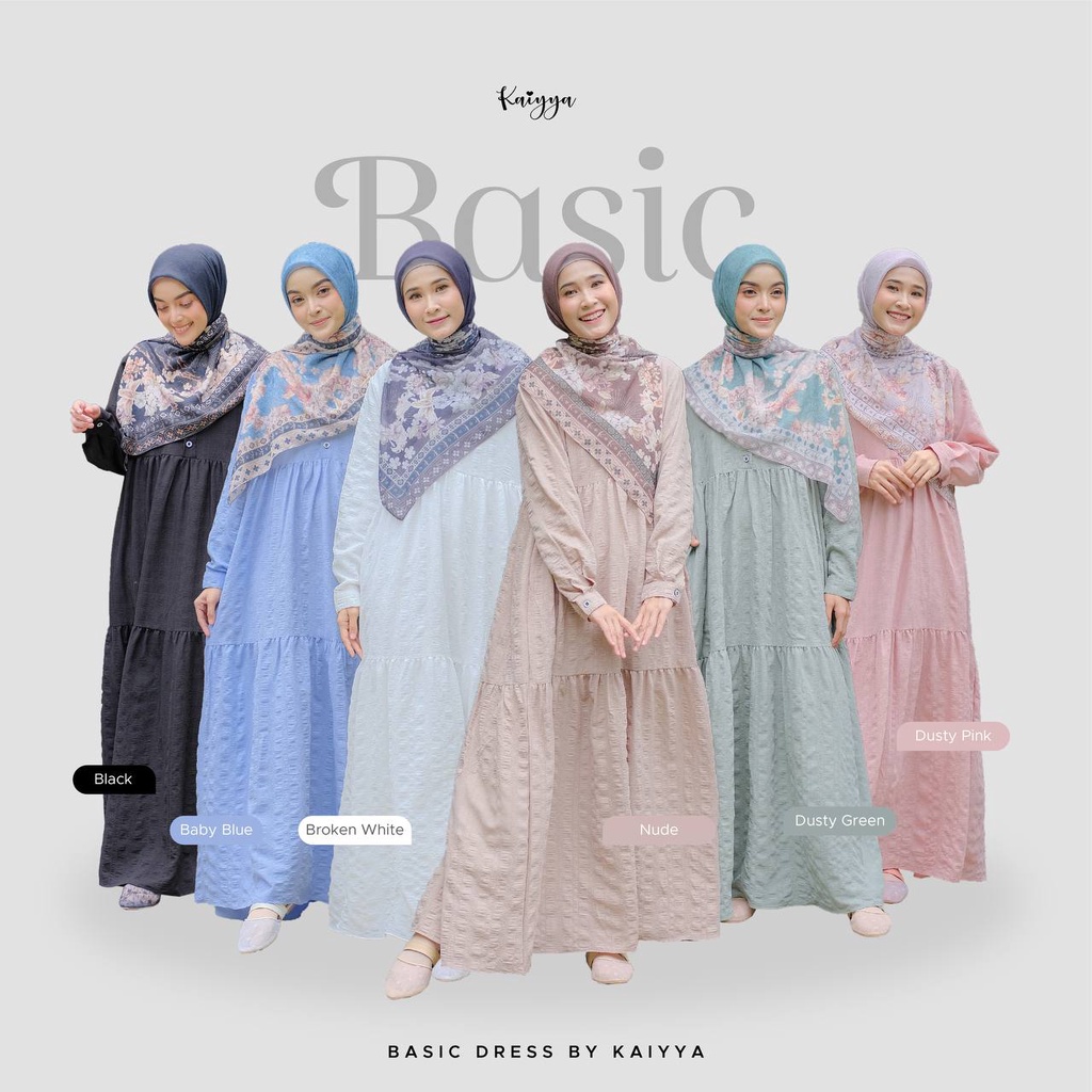 Kaiyya basic dress gamis menyusui bahan crinkle cinderella motif polos saffashion