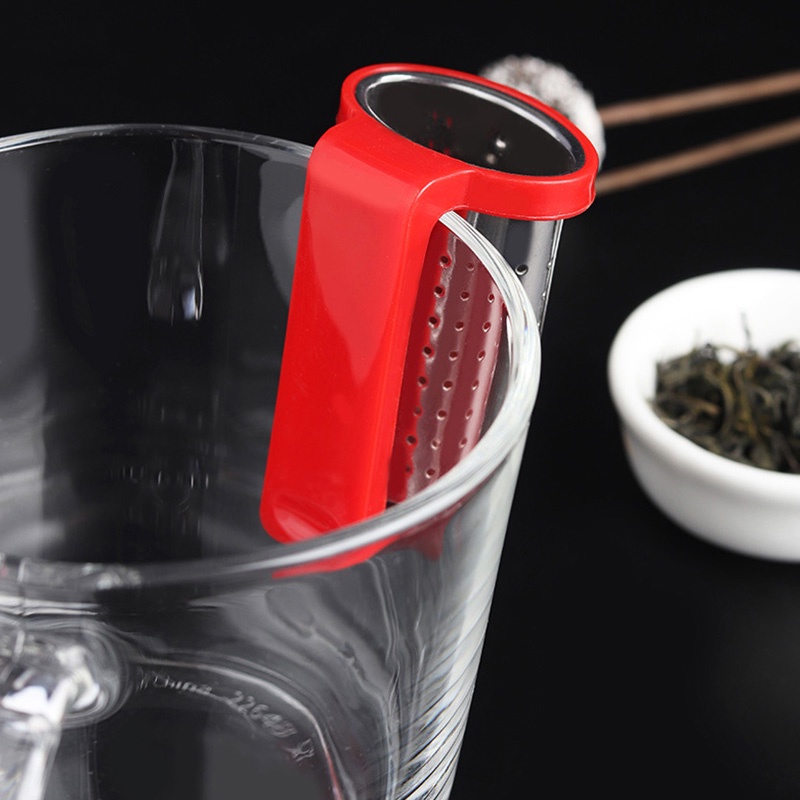 ღ Stainless Steel Teh Infuser Daun Teh Infuser Saringan Herbal Spice Filter Air Minum Teh Aksesoris dengan Pegangan Hanger