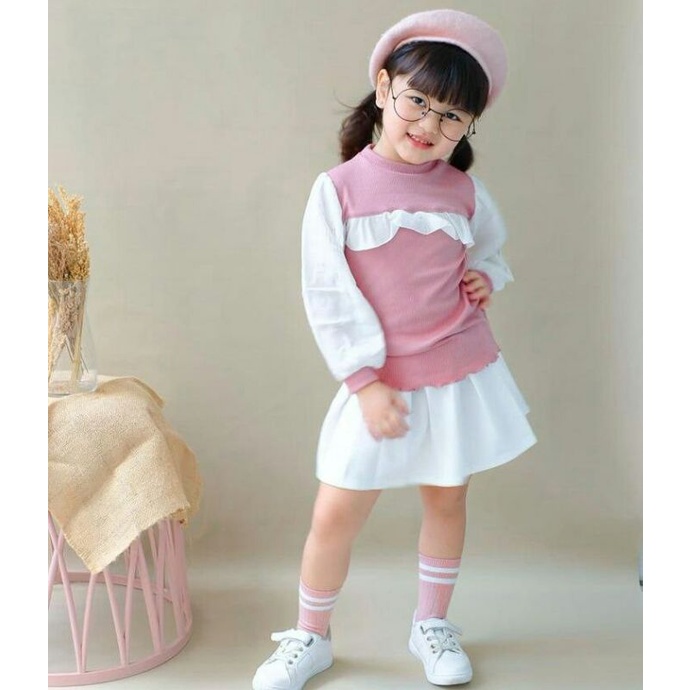 Alea top/baju lengan panjang anak perempuan bahan rib 3-6 th