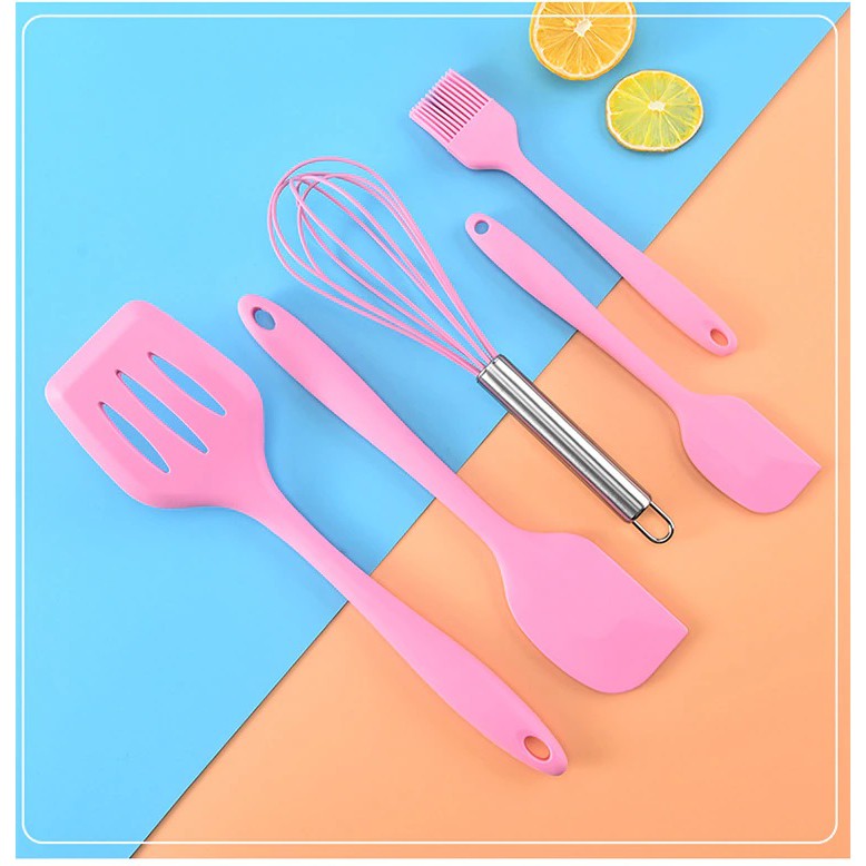 Spatula Silikon Set Baking Prop  Alat Masak 5 in 1 Sutil Kuas Silikon Tahan Panas Spatula Plastik