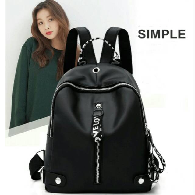 TAS RANSEL WANITA IMPORT HITAM / TAS KOREA RANSEL WANITA 2018 LOVE BLACK AND WHITE (LJY02) -