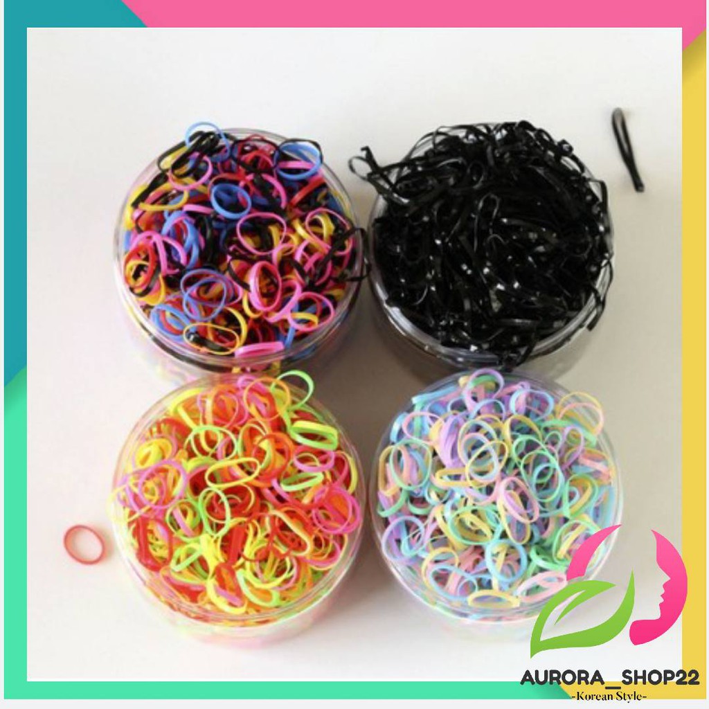 [COD] Karet Rambut Jepang Elastis Wadah Toples Plastik isi 1000 pcs Karet Rambut Korea