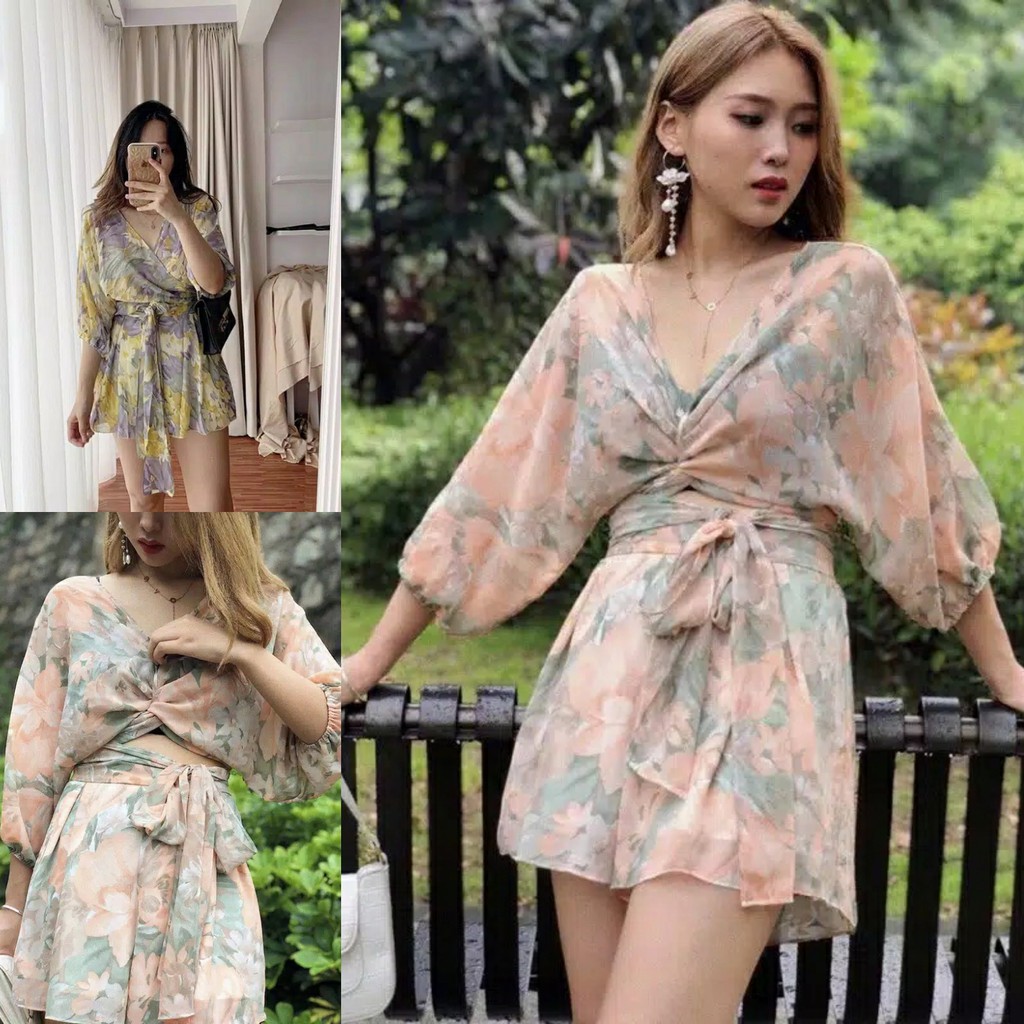 BS-SET0040 Jumpsuit Import Overall Korea Lavista Floral Set Baju Pantai Jamsuit Wanita