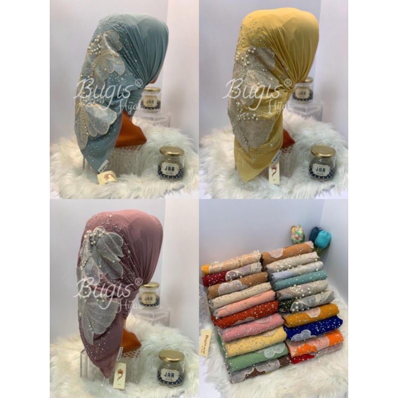 HIJAB SEGI EMPAT MEWAH BORDIR KUPU-KUPU ORIGINAL BUGIS HIJAB