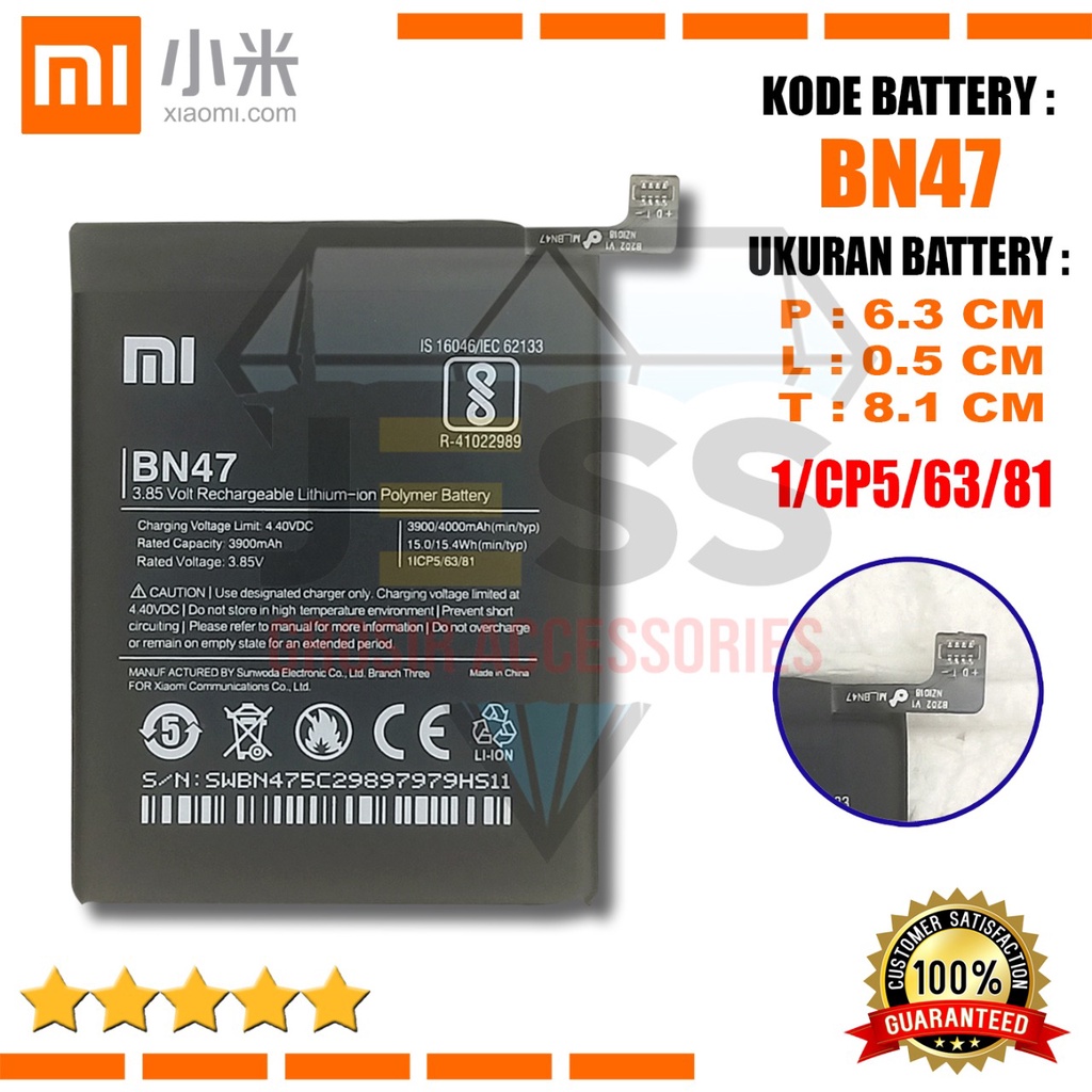 Baterai Battery Original Xiaomi BN47 For Tipe Redmi 6 Pro - Mi A2 Lite - Mi A2Lite - M1805D1SE - M1805D1SG - M1805D1ST - M1805D1SC