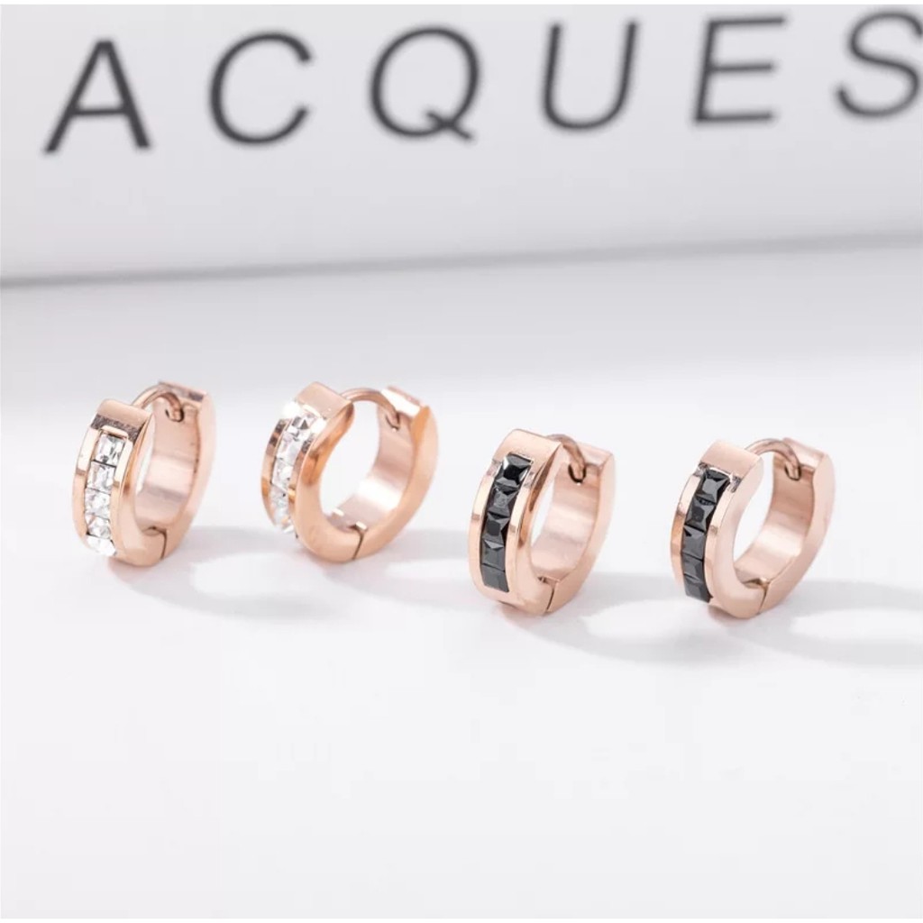 Anting Jepit Baja Titanium Dengan Cubic Zircon Warna Rose Gold, Gold dan Silver