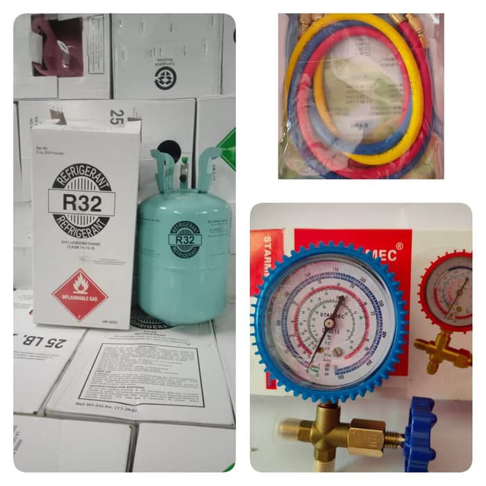 Paket Lengkap r32 isi freon ac sendiri R32 isi 3kg tabung kecil 500psi