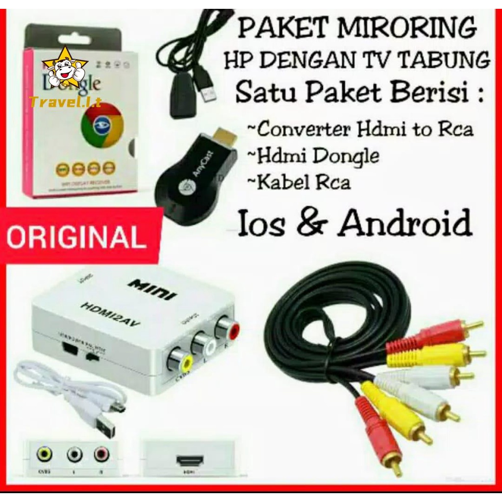 Kamera & DroneMP Paket lengkap sambungan HP android ke TV tabung (anycast dongle + hdmi2av ) harga s
