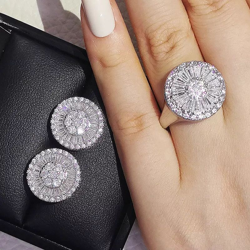 Classic round titanium diamond earrings