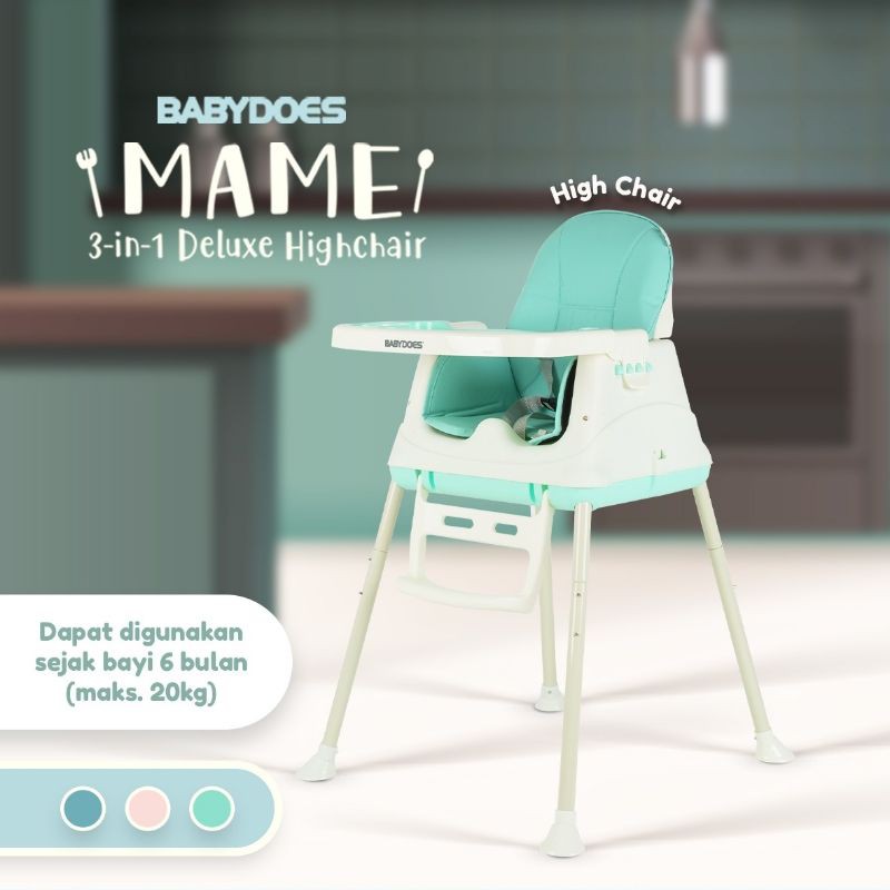 Kursi Makan Bayi Baby Chair High Chair BabyDoes Mame 3 in 1 Deluxe /High Chair Multifunction Nacker