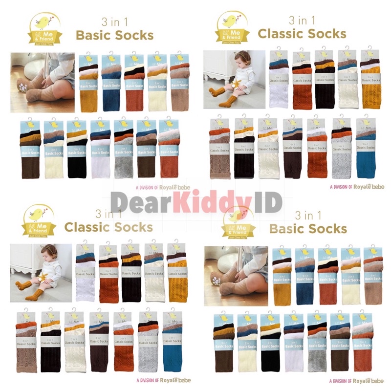 Lil Me 3in1 BASIC SOCKS - CLASSIC SOCKS 0-12m / Kaos Kaki Bayi Anak Isi 3 Halus Tidak Tipis