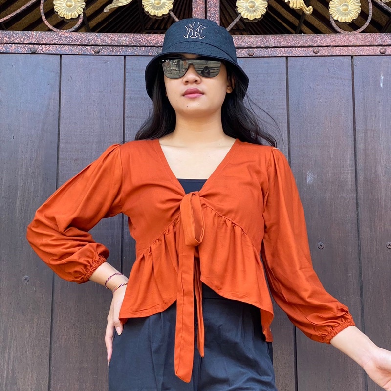 WRAP TOP REMPEL | BLOUSE KEKINIAN | MAXI TOP TANGAN PANJANG