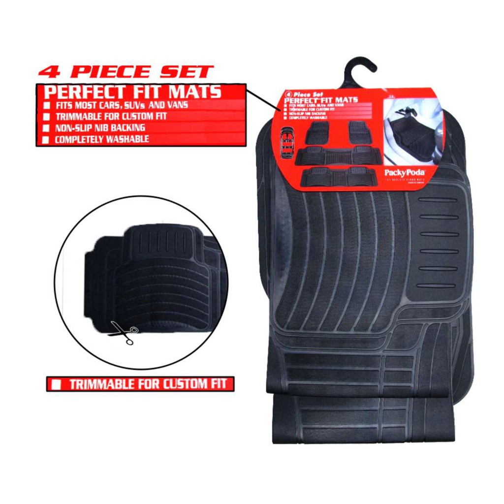 Karpet Mobil PACKY PODA 3 Baris Perfect Fit Universal Karpet Lantai Karet Mobil Hitam Cream