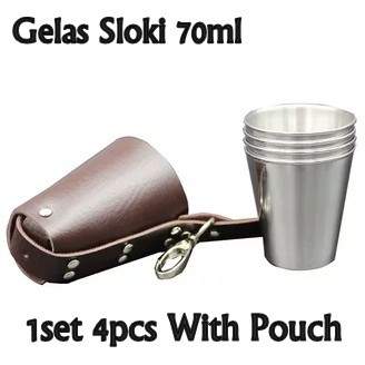 Gelas Mini Sloki Stainless Steel Gelas Wine 70ml Gelas Stainless Mini Set 4pcs With Pouch