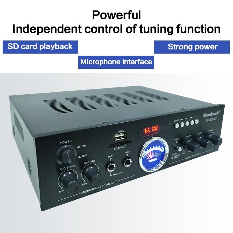 Sunbuck Audio Bluetooth Amplifier Booster HiFi Stereo 2 Channel 100W - AV-505AT - Black