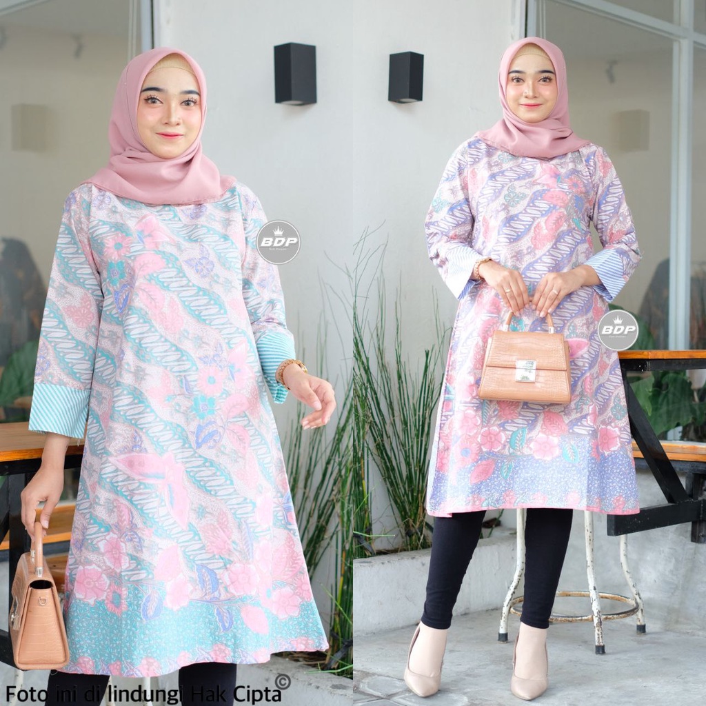 tey-17 Batik wanita ASJ SA HRB026 Kenongo Kemeja Tosca Pendek