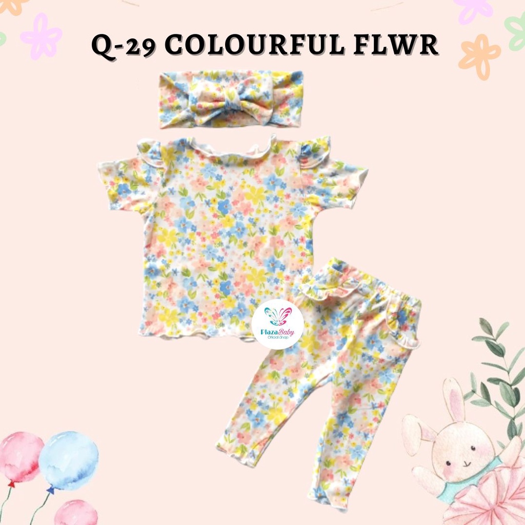 Plazababyku MX MIKHA setelan bayi motif bunga yang lucu free headband PART3