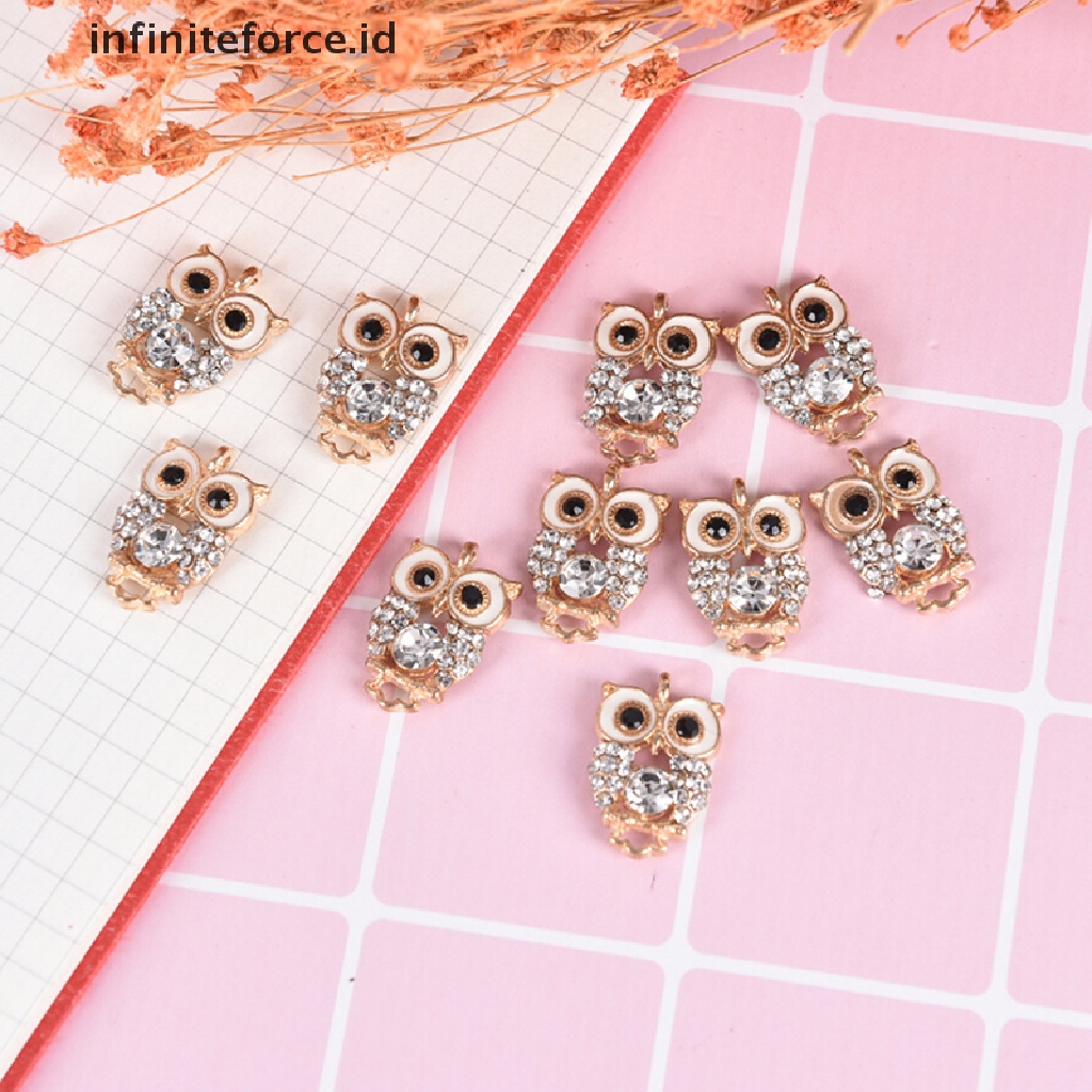 10pcs Liontin Kristal Berlian Imitasi Bentuk Burung Hantu