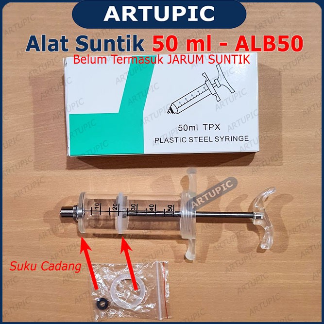 Alat Suntik 50 ml ALB50 Spuit Mika TPX Plastic Steel Syringe Hewan Besar Semi Auto Sapi Babi Kambing