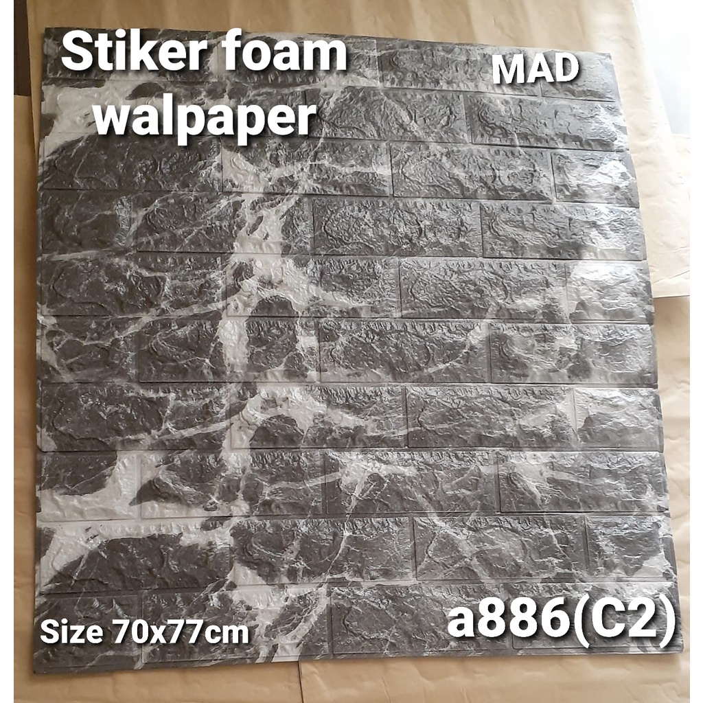 STIKER WALLPAPER FOAM C2 (BATU ALAM HITAM) TERMURAH SURABAYA
