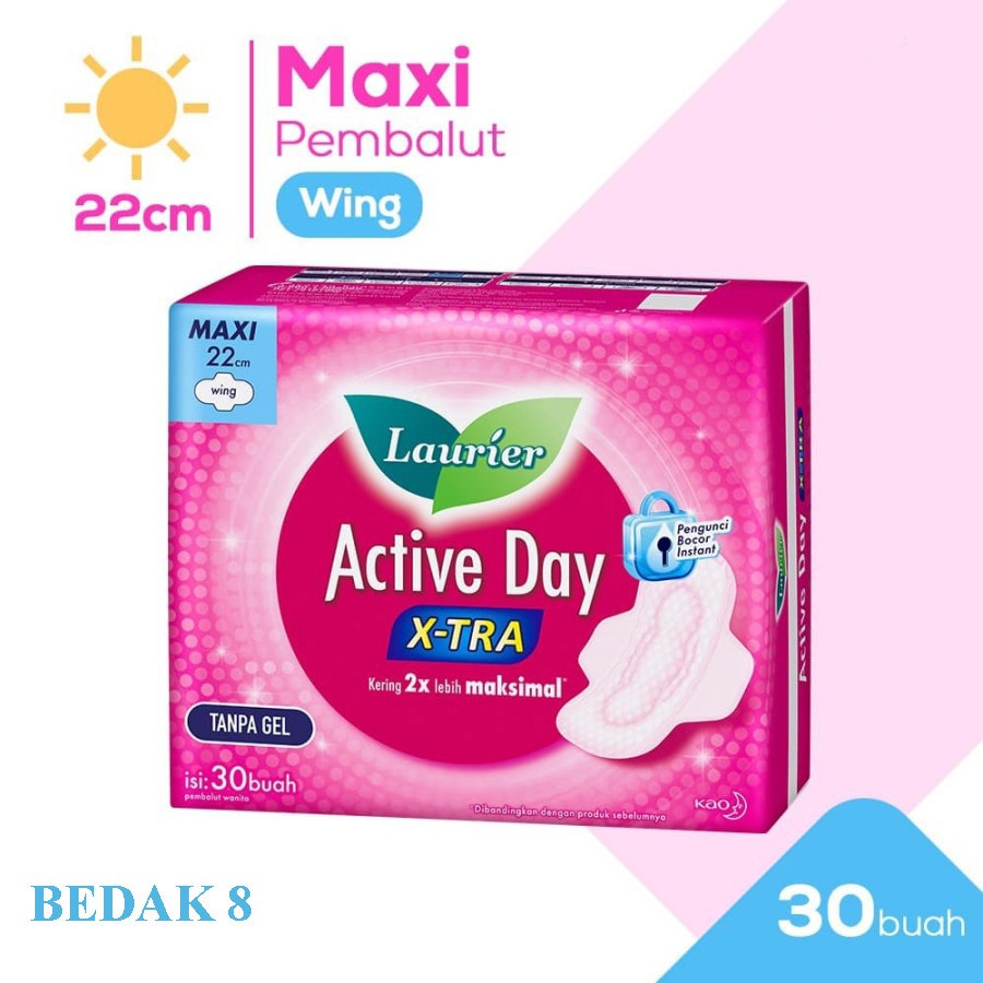 Pembalut Laurier Active Day X-tra Wing 22cm 30s