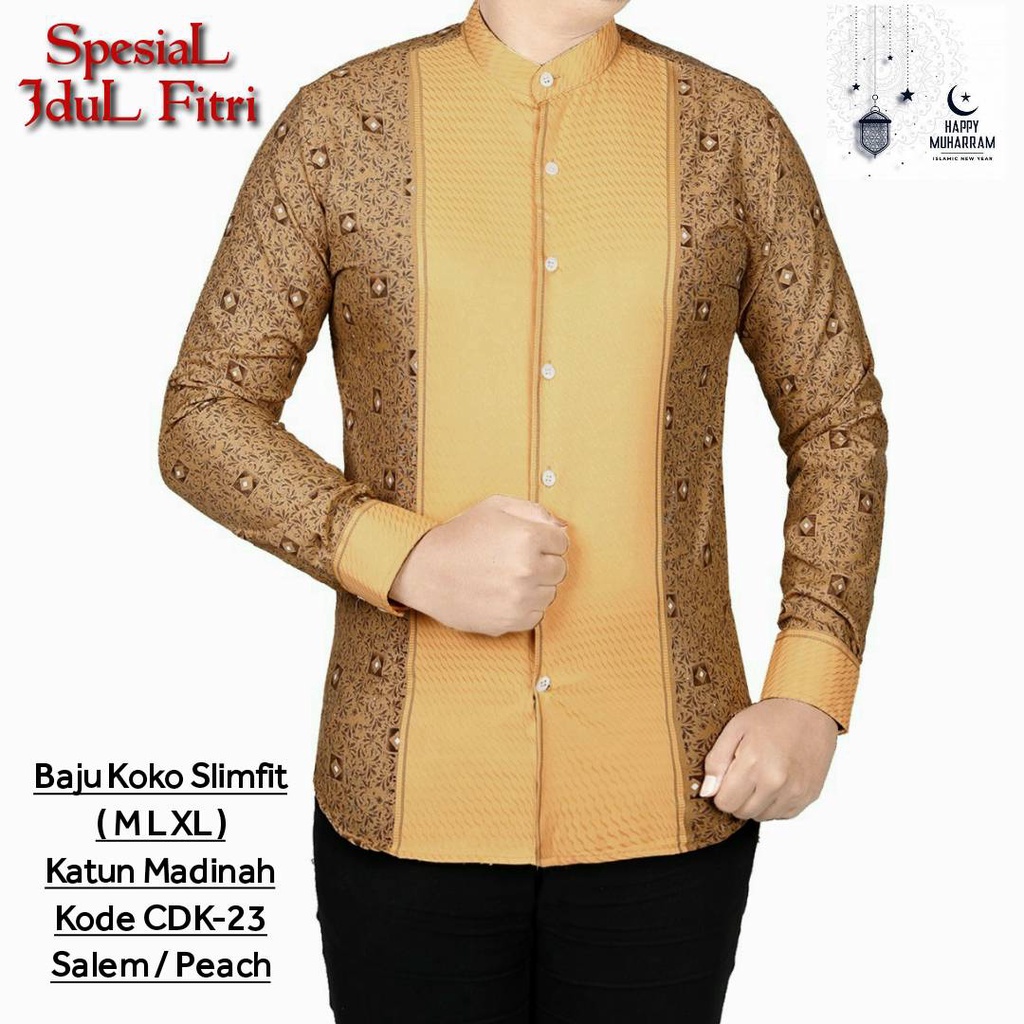 Baju Kemeja Koko Pria Muslim Lengan Panjang Hem Kurta Gamis SALEM PEACH CDK23 Colin Dion