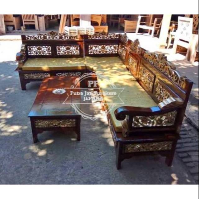 Kursi Sudut Jati Dan Matras/ Busa - Meja Kursi Tamu Ukir
