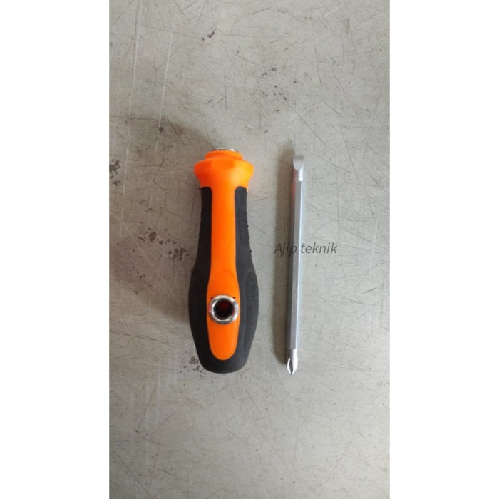 Obeng bolak balik obeng BB min plus 4 inch gagang karet bagus murah orange