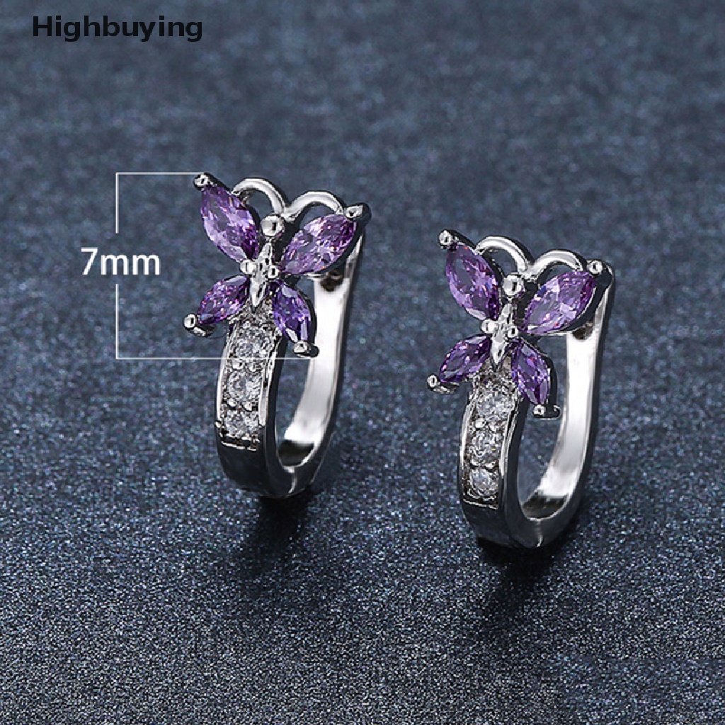 Hbid Anting Bulat Rose Gold Desain Kupu-Kupu Kecil Hias Kristal Zircon Multi Warna Pelangi Untuk Wanita