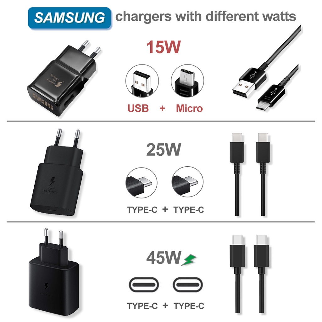 Charger Samsung 15W 25W 45W Original 100% Fast Charging USB C to USB C / CHARGER SAMSUNG MICRO USB Type C