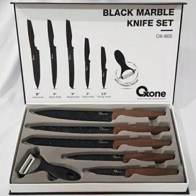 Oxone Pisau Set / Knife Set Black Marble 6 Set OX605