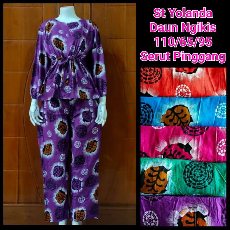 BAJU TIDUR DASTER / setelan panjang / rayon solo / motif daun / babydoll / remaja / dewasa / serut