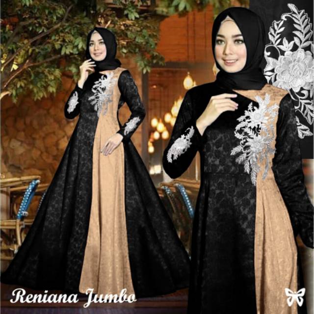 ELDE 5 - Reniana Maxi JUMBO NEW SIZE L XL 3XL 5XL maxi pesta bahan baloteli embosh variasi bunga Gamis