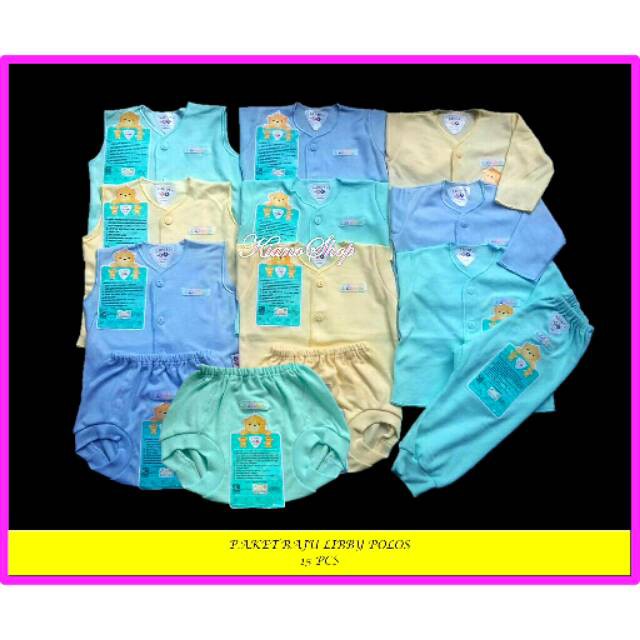 15PCS Paket Murah Baju  Bayi  Baru  Lahir  Newborn Libby Polos 