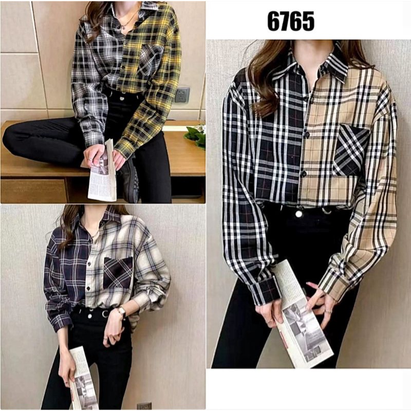 kemeja flanel kotak kombinasi import//Ld 110cm