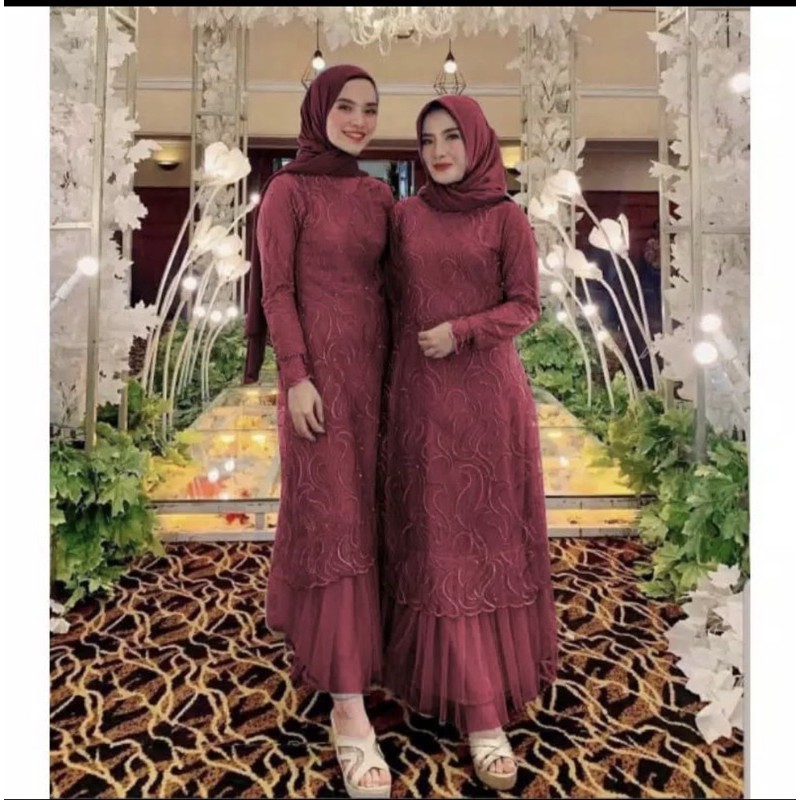 MAXI GERALDINE S M L XL XXL XXXL/GAMIS MUSLIM FASHION WANITA/MAXI KONDANGAN SERAGAM ACARA-Maron