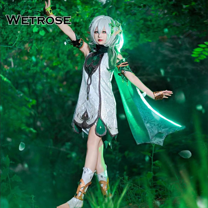 【Wetrose】Genshin Impact Sumeru Nahida Lesser Lord Kusanali Cosplay Costume Grass God Dendro Archon Set, Nahida Wig