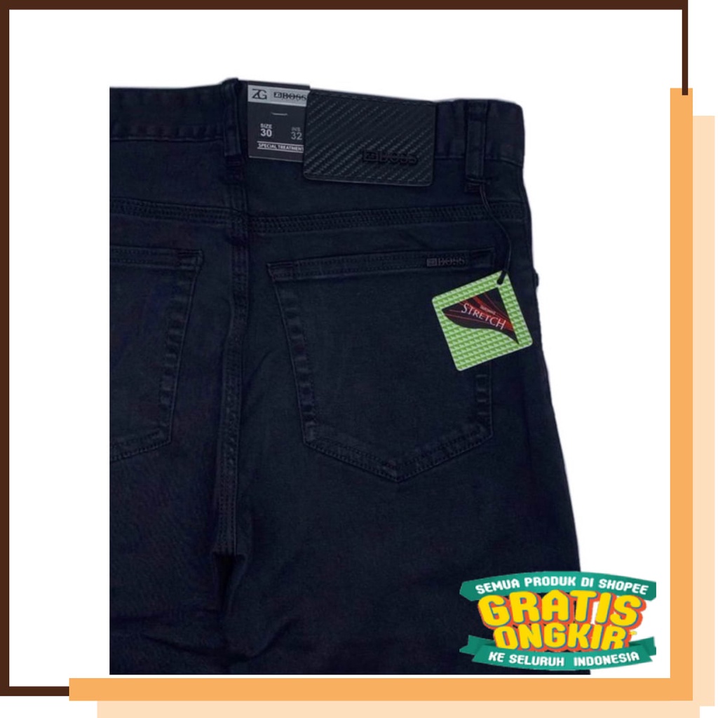 Casual Formal Kerja Santai Putih Hitam Biru Murah / Celana Jeans Stretch Pria ZG BOSS BLACK Charcoal