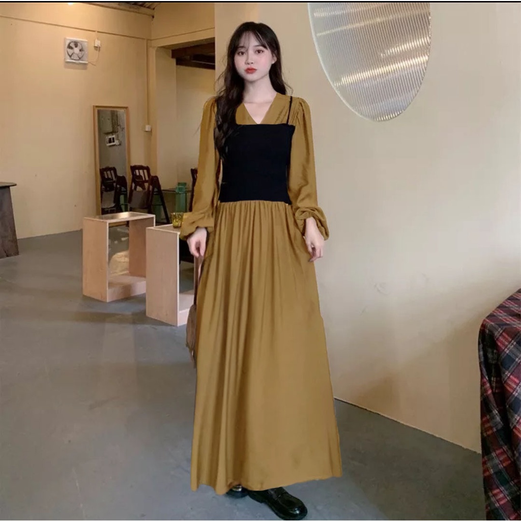 Dress Lengan Panjang  / Maxi dress Korea Bahan Adem 884